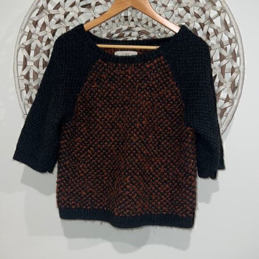 LOFT orange and gray crewneck sweater size small